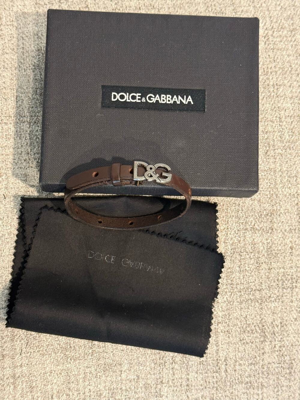 Dolce & Gabbana D&G Brown Leather Logo Buckle Adjustable Cuff Bracelet Box